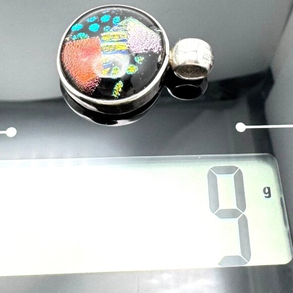 925 Sterling Silver Dichroic Glass Slide Pendant Mexican Vintage Jewelry - Picture 4 of 8